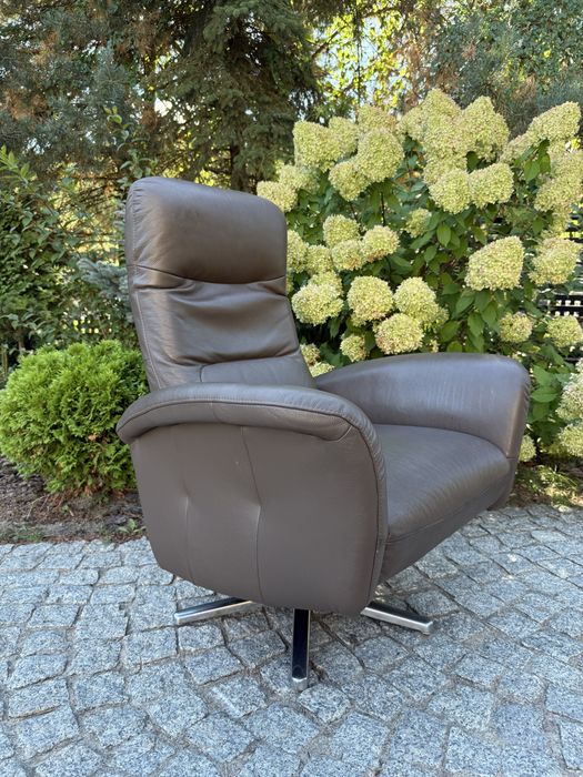 fotel rozkładany z funkcją relax relaksacyjny TV skóra naturalna