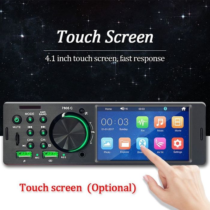 Автомагнітола сенсорна 1din Podofo SWM 7805c Bluetooth USB FM SD 4×60w