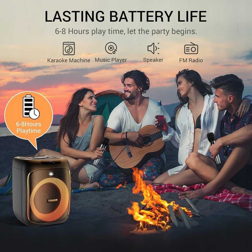 Głośnik Bluetooth zestaw KARAOKE dla dorosłych dzieci RGB, 2 mikrofony