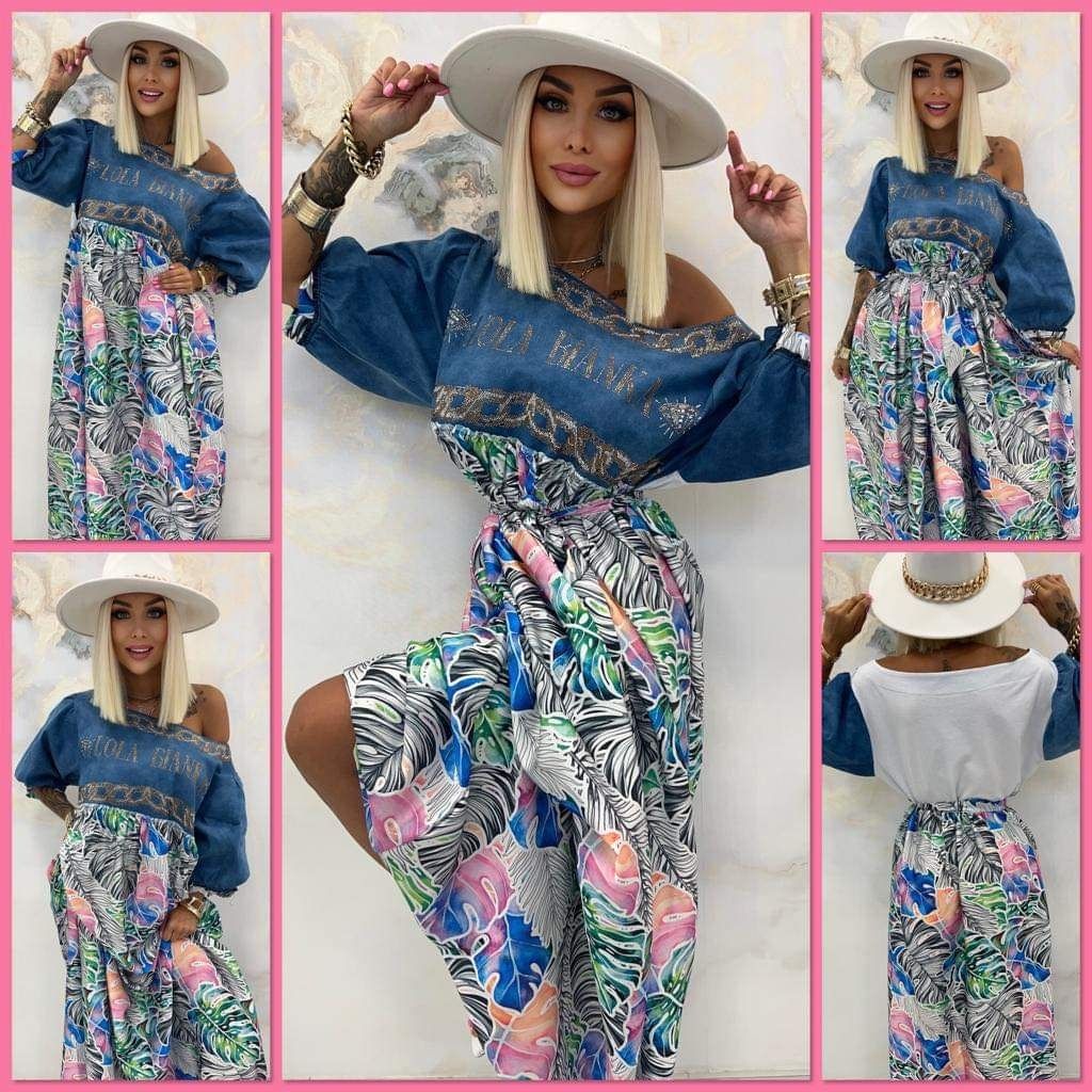 Elegancka sukienka jeans plus size logo Lola bianka