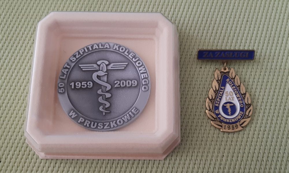 Medal + odznaka - 50 LAT SZPITALA KOLEJOWEGO W PRUSZKOWIE 1959/2009