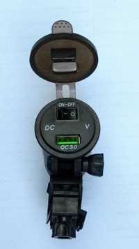 Вело мото зарядка USB розетка 12V QC3.0 з кнопкою та тримачем