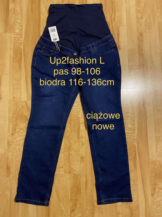 Up2fashion rozm L ciążowe spodnie jeansy dżinsy nowe z metką granatowe