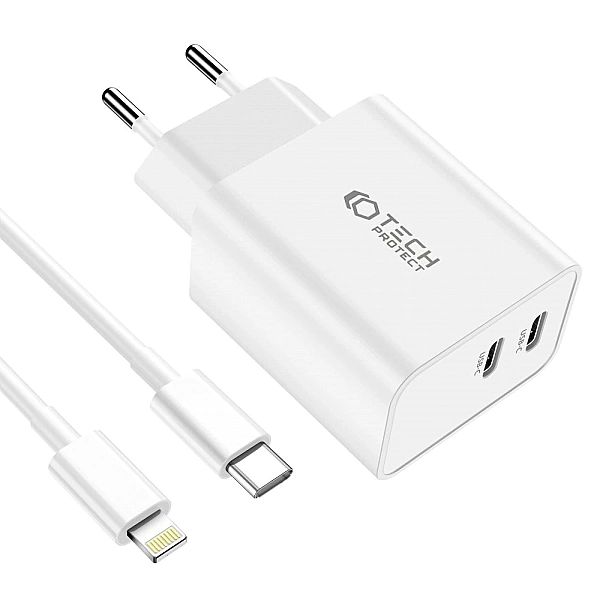 Ładowarka Tech-Protect C35W sieciowa 2x USB-C PD 35W z kablem USB-C /
