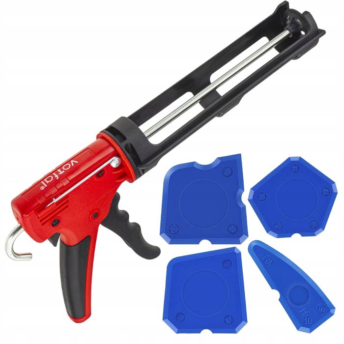 Wyciskacz Pistolet Do Silikonu Mas Ekstra Mocny + Szpachelki Łopatki