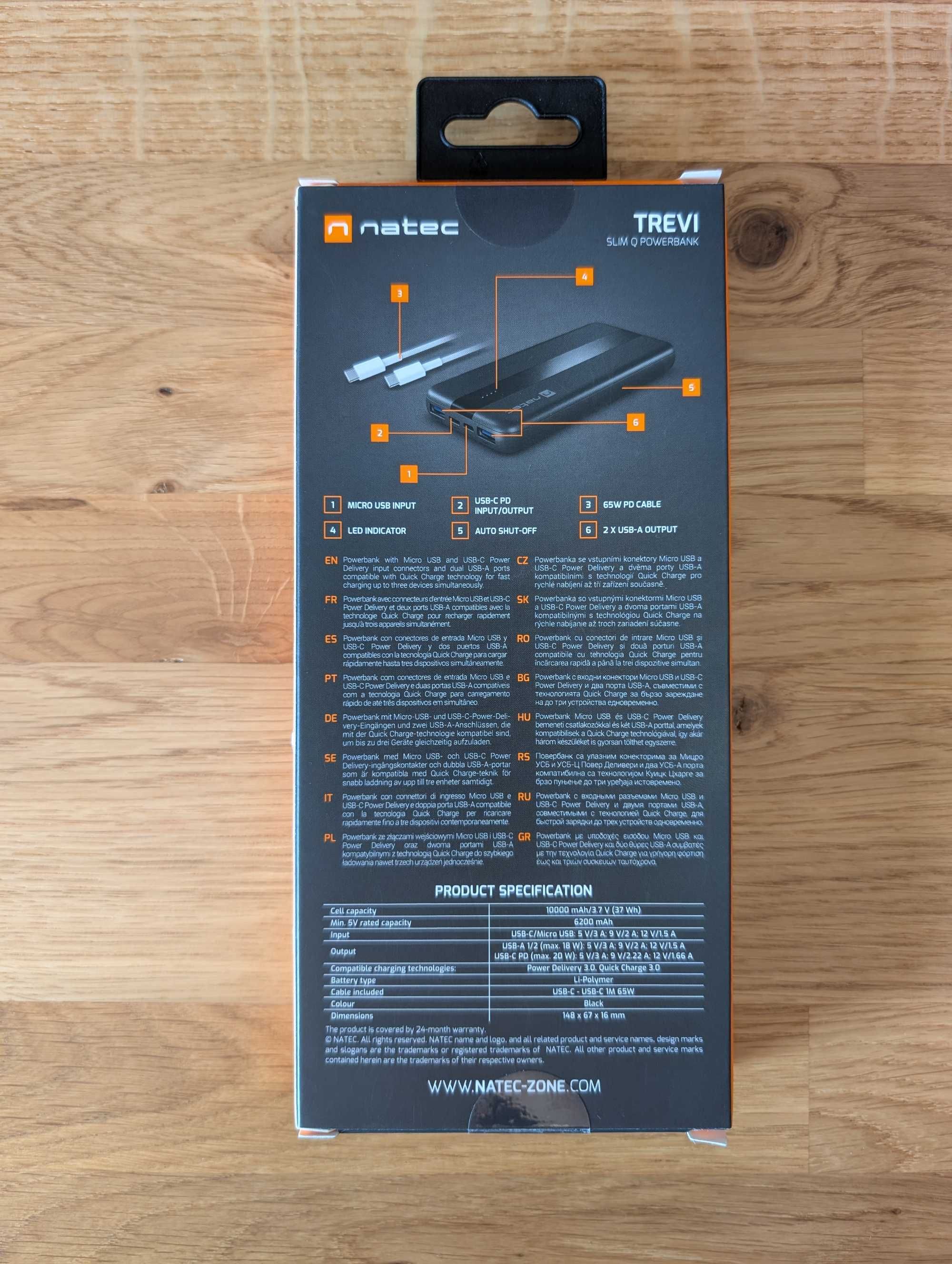 Powerbank NATEC Trevi Slim Q V2 10000mAh 20W USB-C USB-A microUSB NOWY