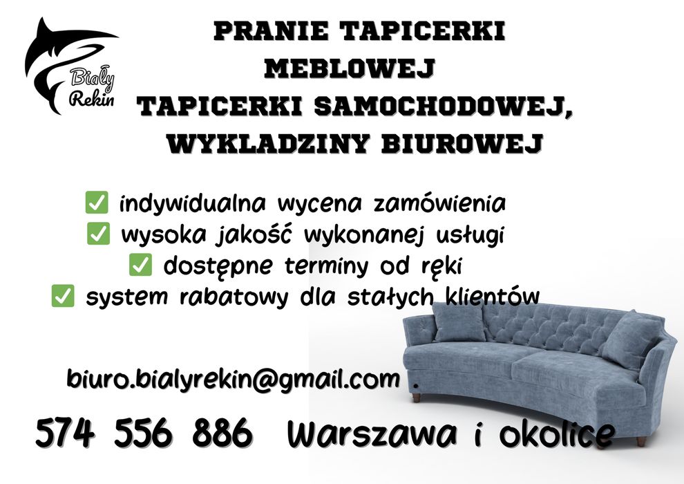 Pranie tapicerki meblowej, tapicerki samochodowej, wykładziny biurowej