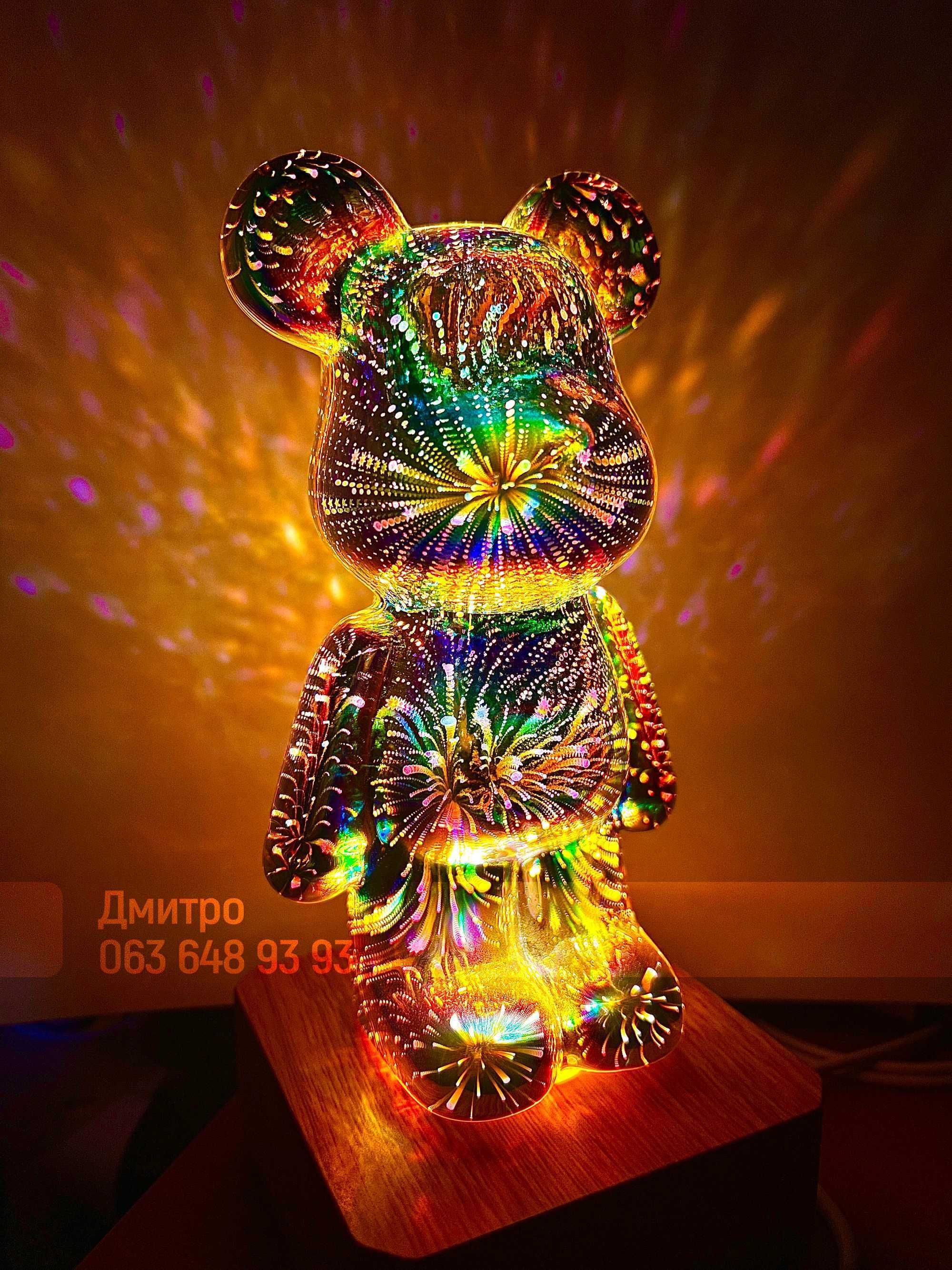 Мишка 7 led цветов ночник Фейерверк, 3D 3Д  Bearbrick Ведмідь Медведь