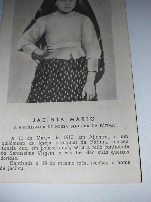 Pagela de Jacinta Marto, impressa em 1940