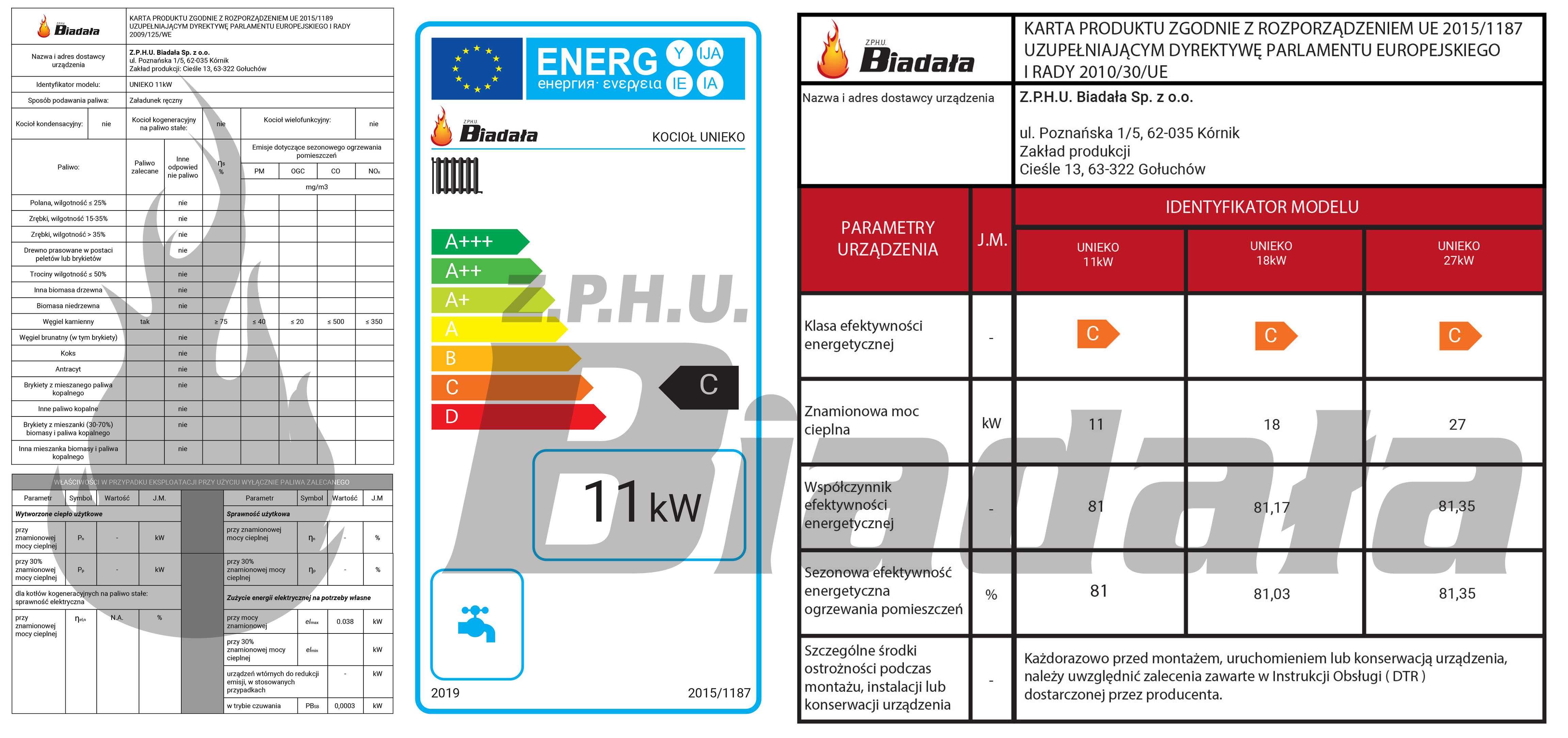 UNIEKO 11 kW Kotły węglowe piec, kocioł 5 KLASA - ECODESIGN