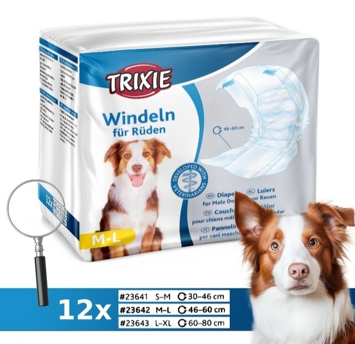 Trixie Pieluchy dla Psa, samca  M/L białe 12 sztuk pampersy podkłady