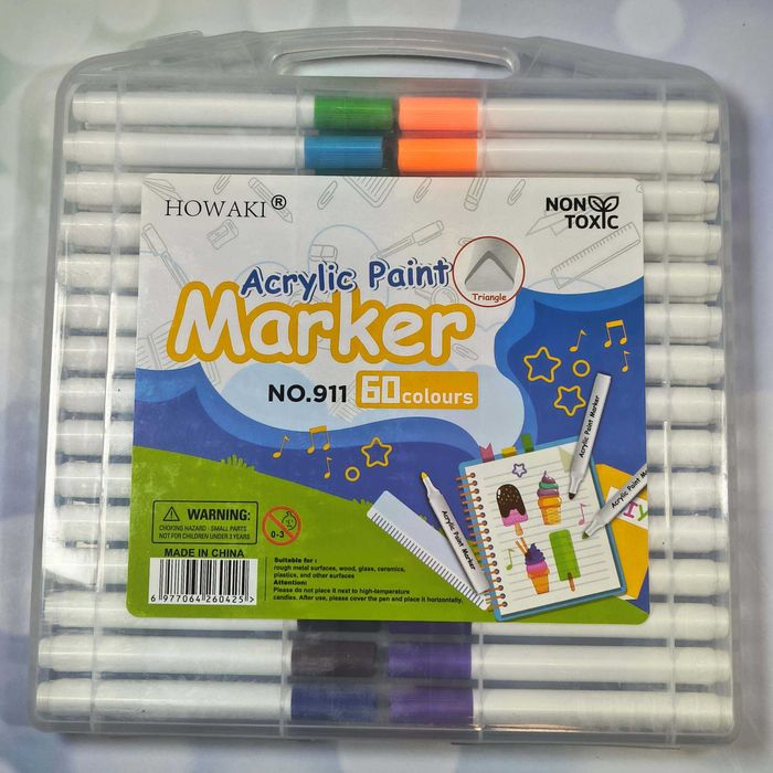 Новые маркеры акриловые 60 шт в кейсе для ткани, стен, посуды