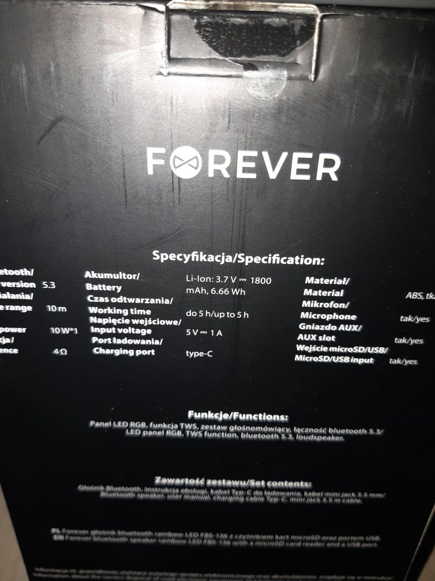 Nowy głośnik bluetooth  forever 10W