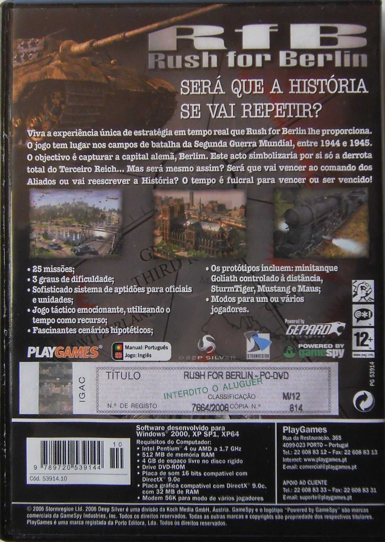 Jogo PC / DVD-ROM: "Run for Berlin" ORIGINAL e COMPLETO / Ano 2006