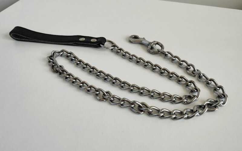 Поводок цепь металл хром кожа для собак крупных пород - Trixie 120 см