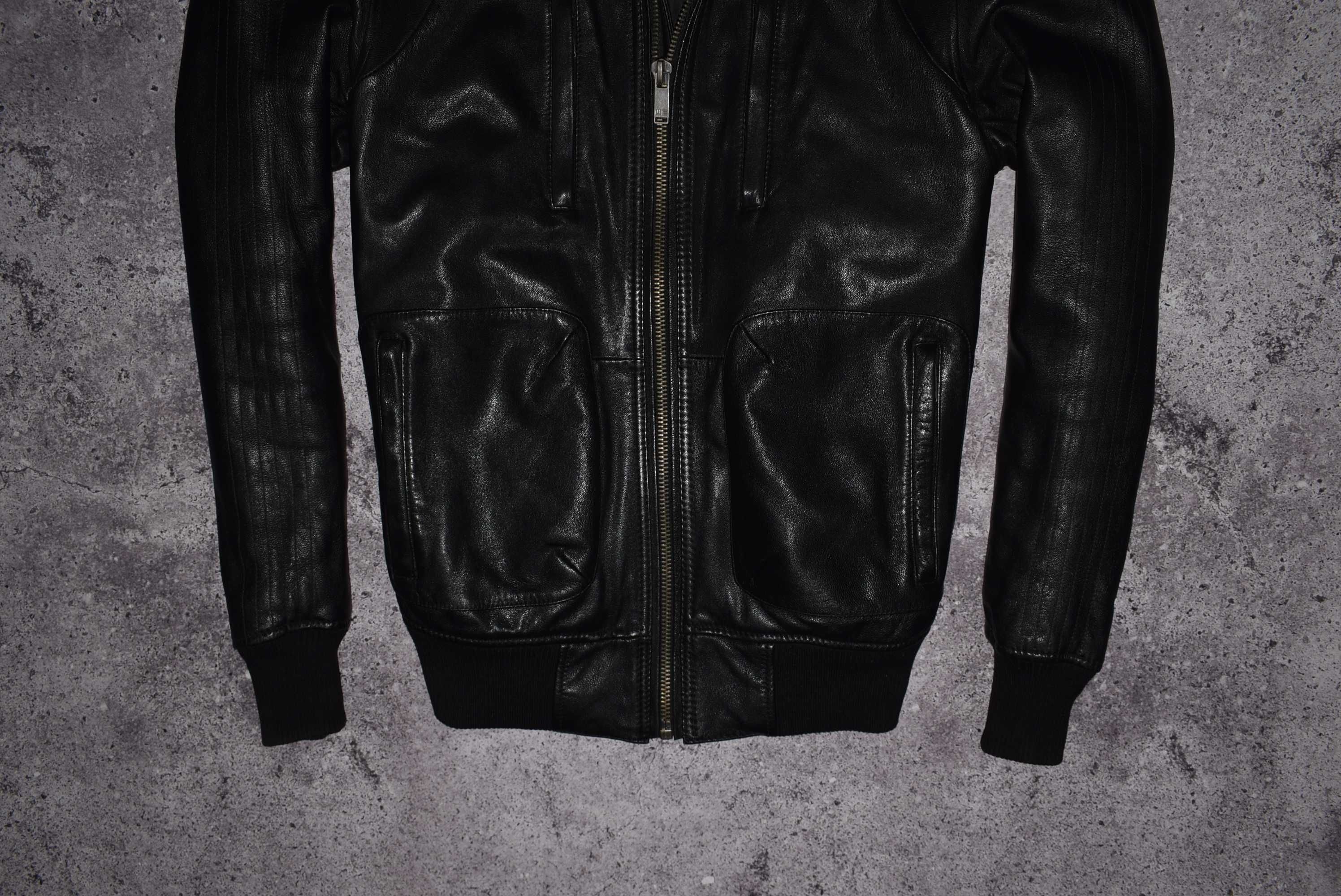 We Premium Leather Jacket (Мужская Черная Кожаная Куртка Бомбер )