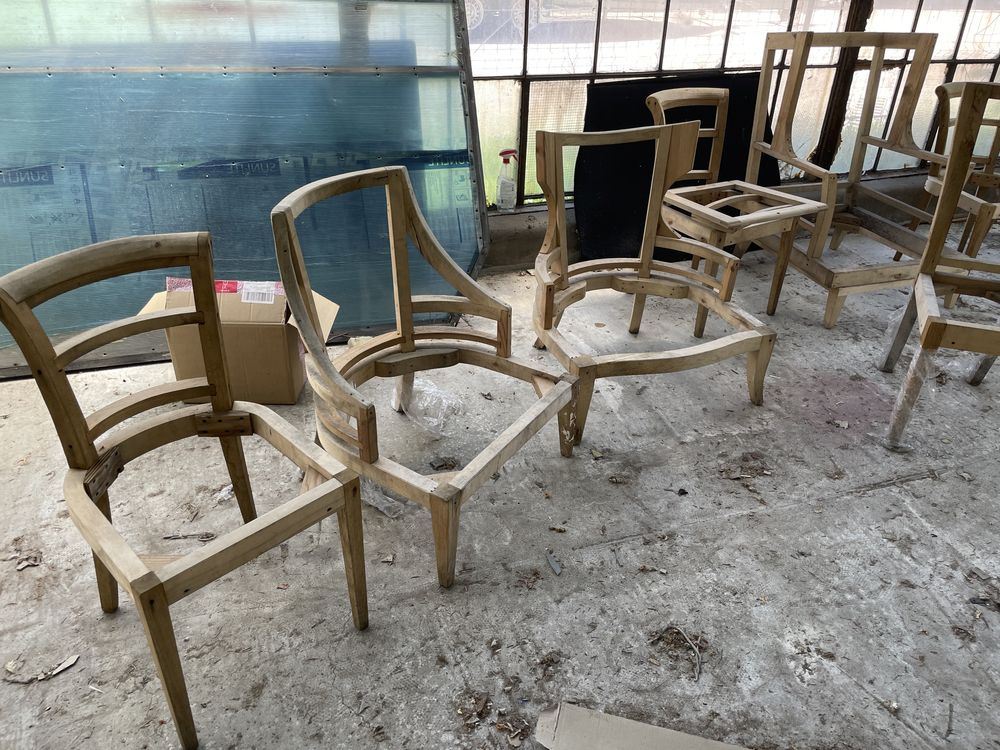 Dębowe stelarze krzesła fotele Art Deco unikatowe komplet 10sztuk