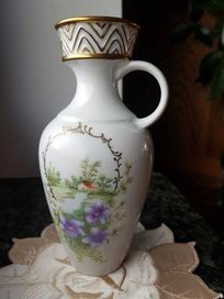 Porcelanowy wazon wazonik złocony z fiołkami