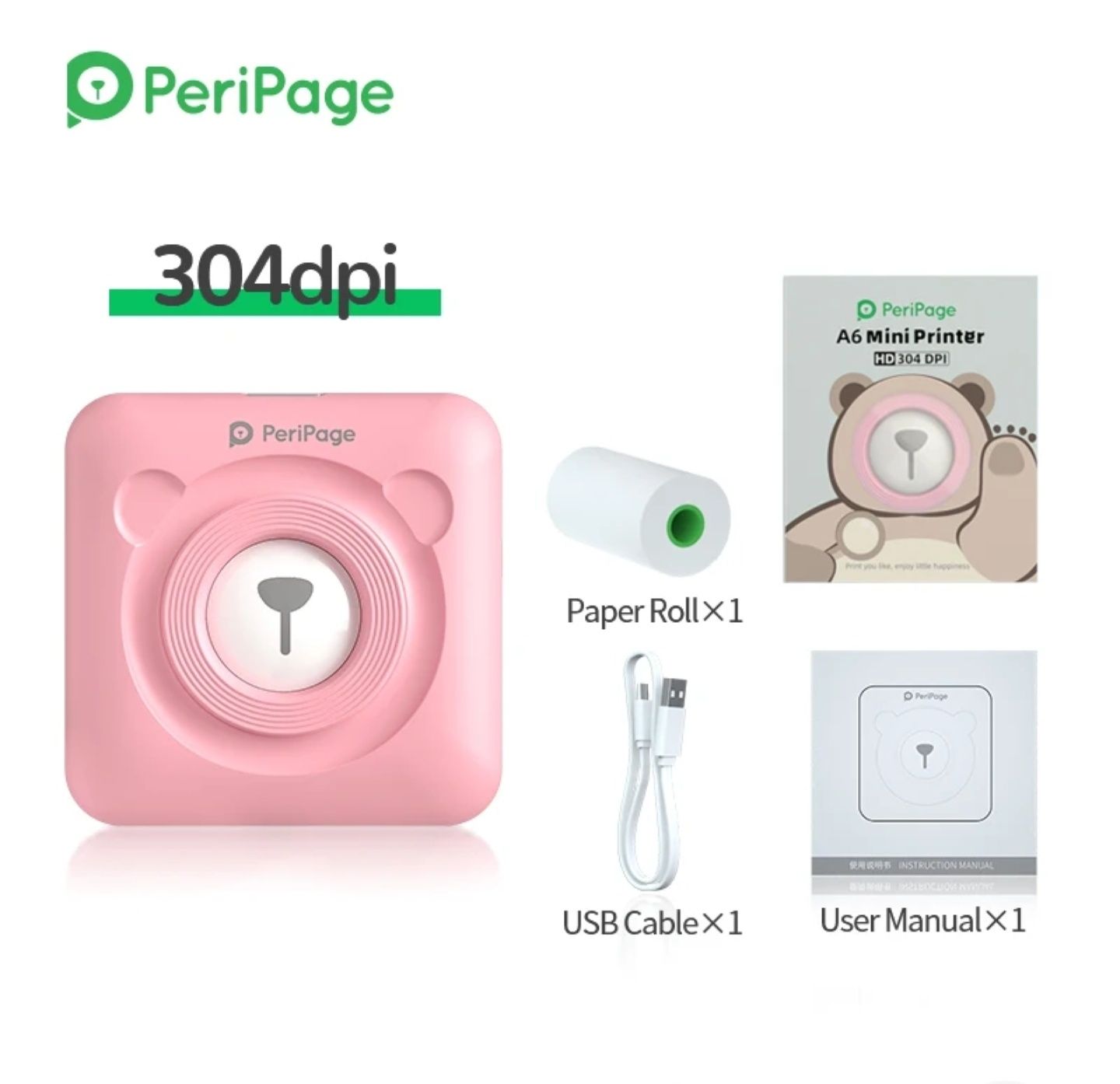 Дитячий принтер PeriPage Bluetooth 304dpi білий, голубий, рожевий