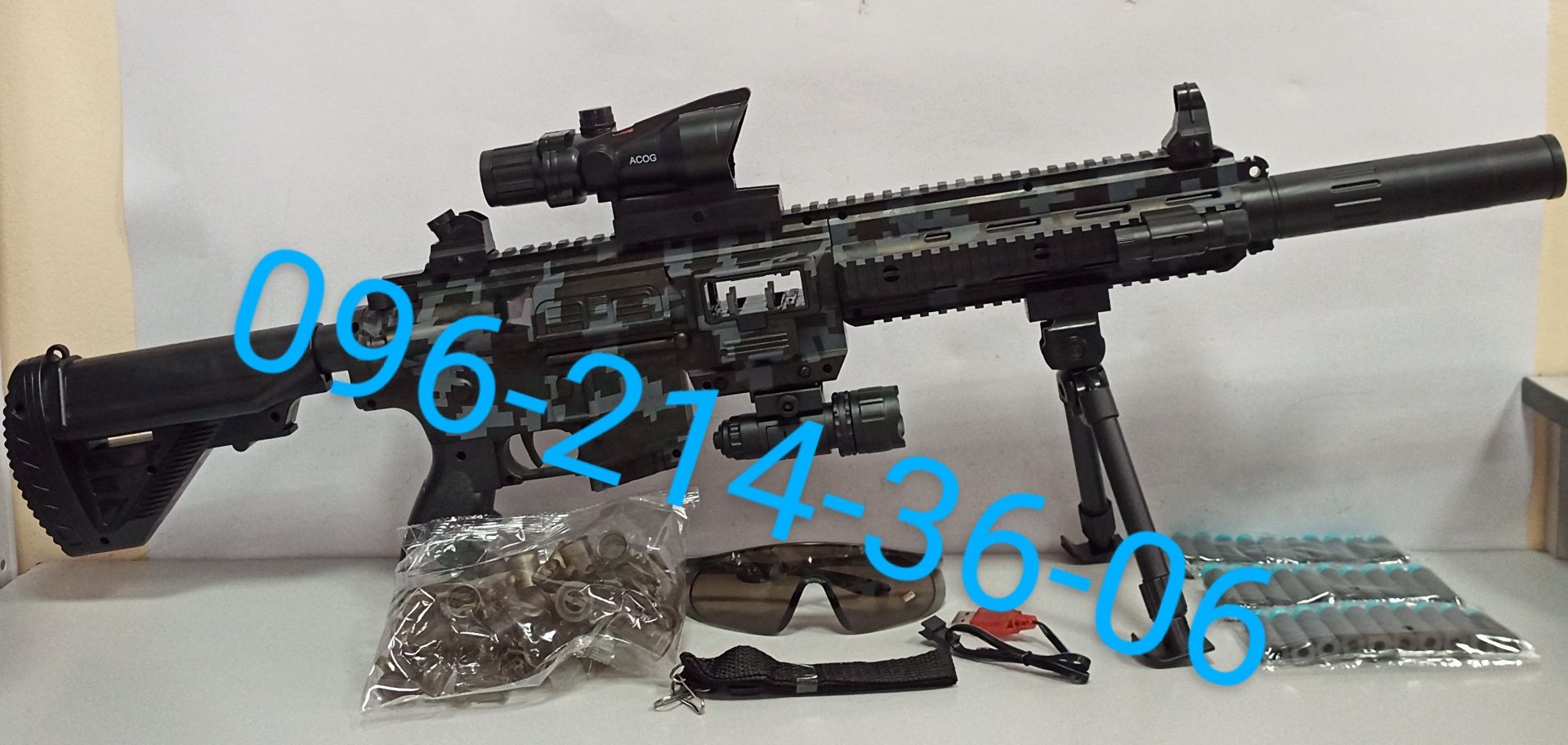 Детский автомат M416 оптический лазерный прицел фонарик аккумулят