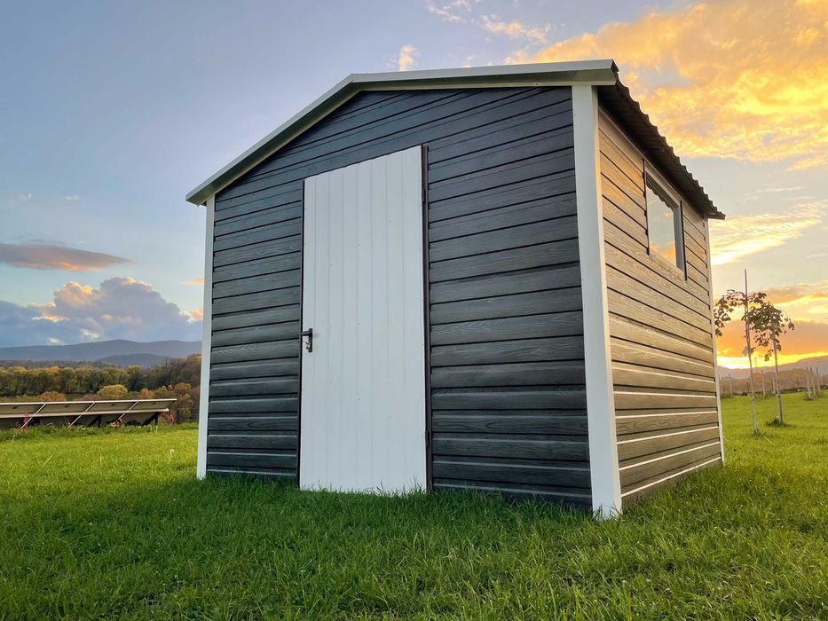 Metalowy domek ogrodowy, altanka 3x3 - kolor antracyt drewnopodobny