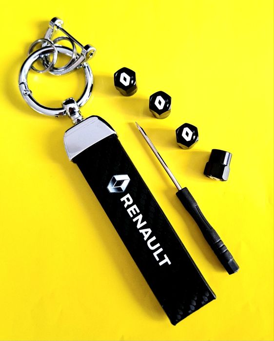 *NOWY* Breloczek RENAULT + Nakrętki na wentyle czarne komplet tuning
