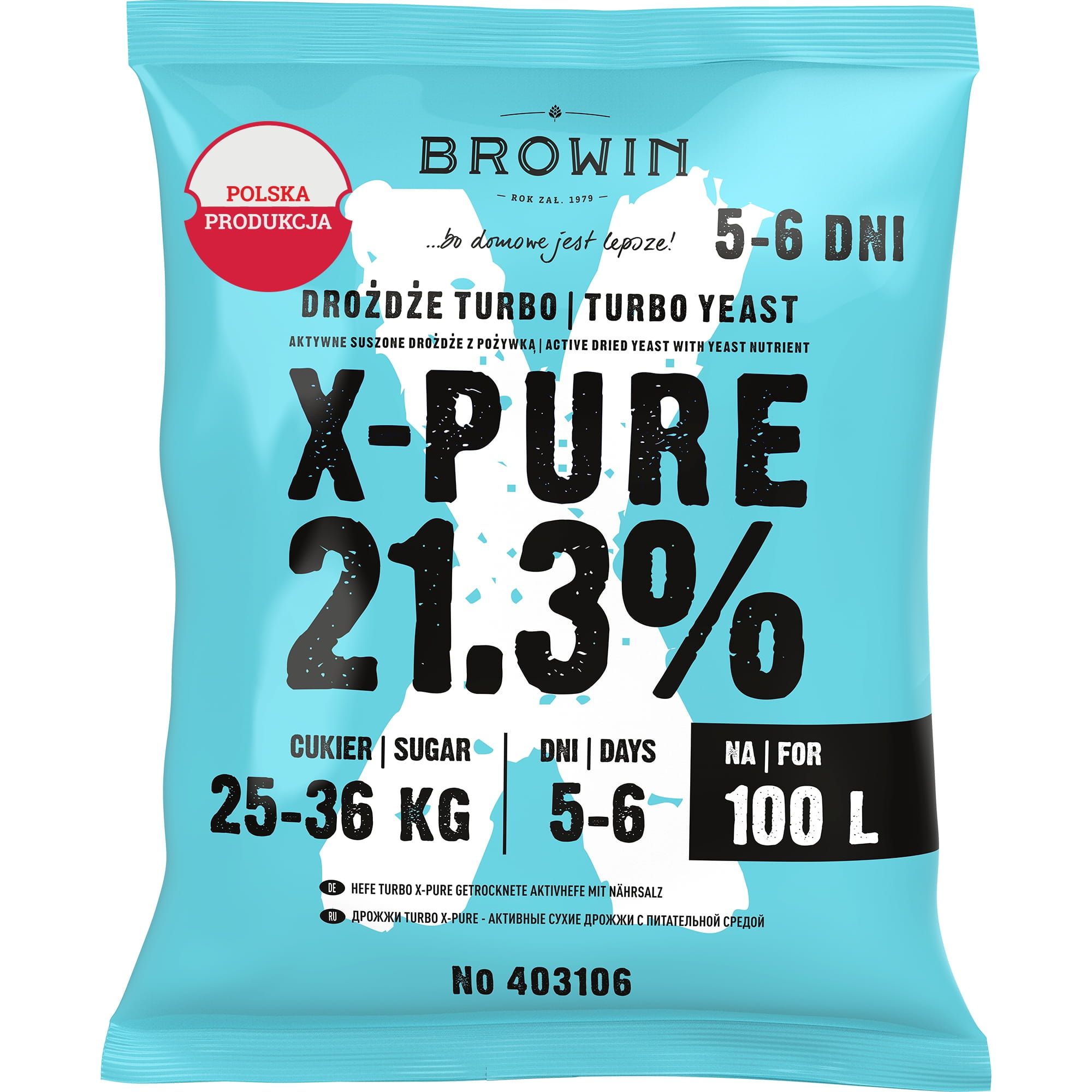 X-PURE  21,3%  drożdże gorzelnicze na 100L  10 sztuk
