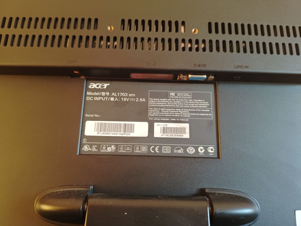 Vendo Monitor LCD Acer AL1703sm 17" 1280x1024