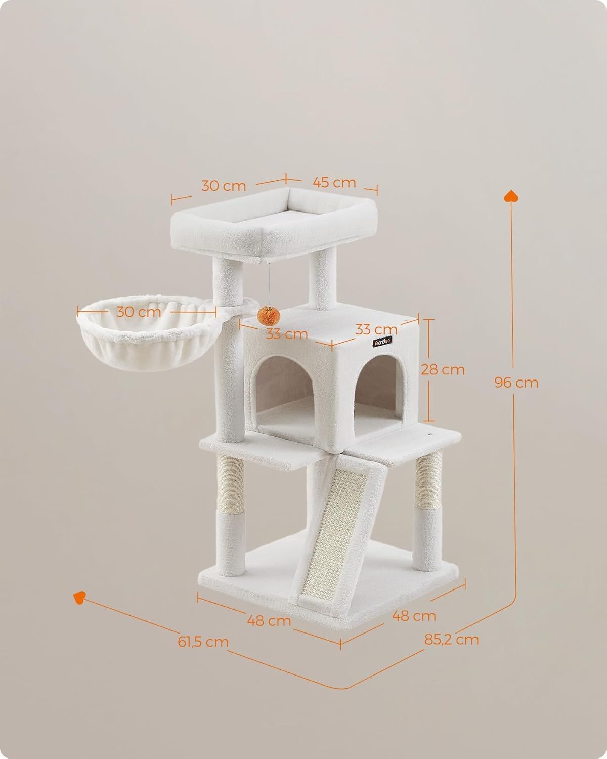 Drapak dla kota, drapak z dużą platformą, 96 cm kremowo-biały