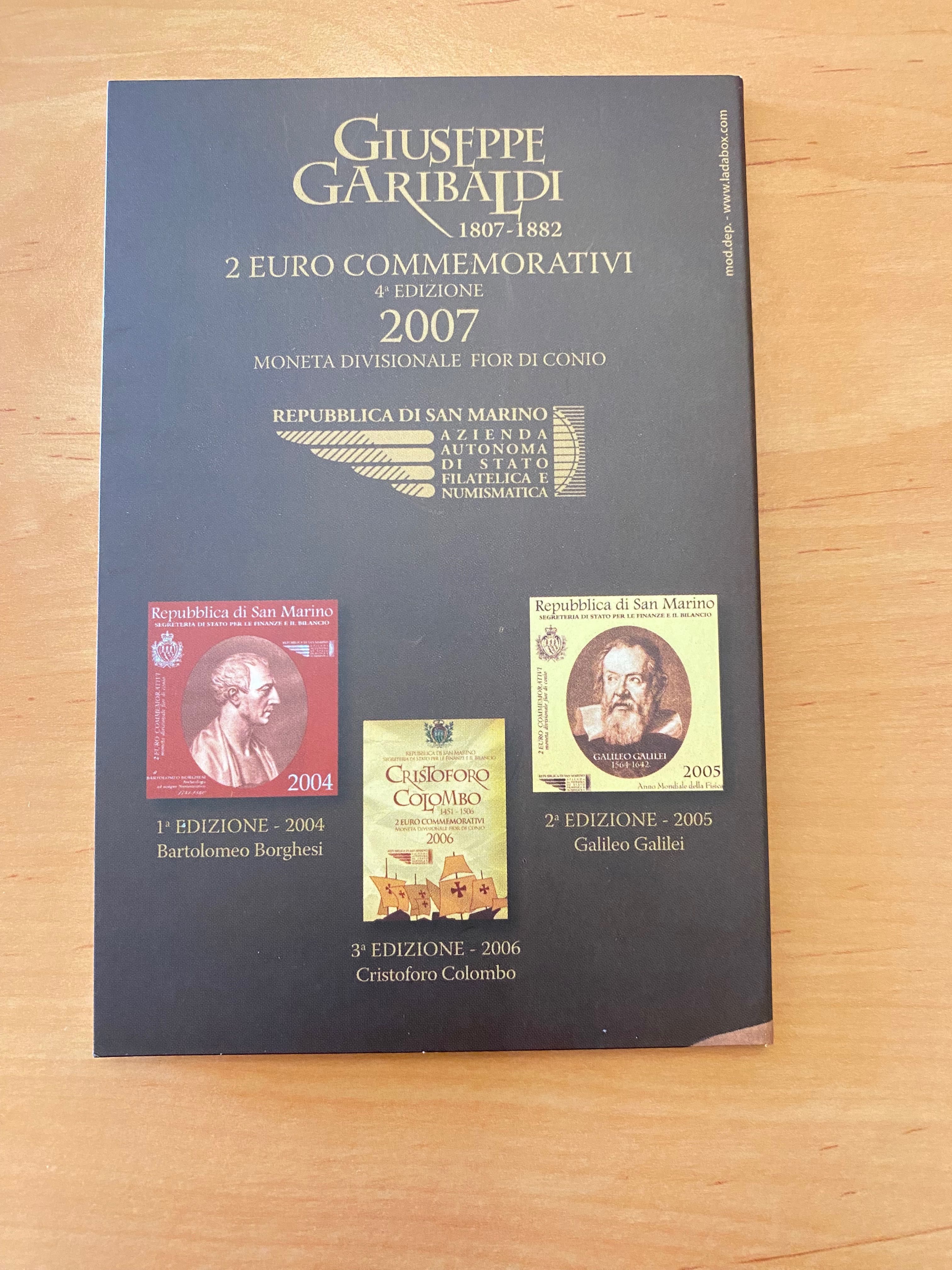 Moeda 2€ comemorativa San Marino 2007 Giuseppe Garibaldi