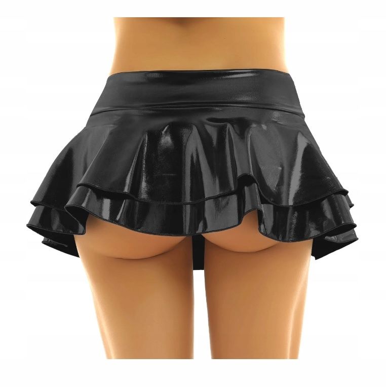 sexy czarna plisowana mini spódniczka vinyl l