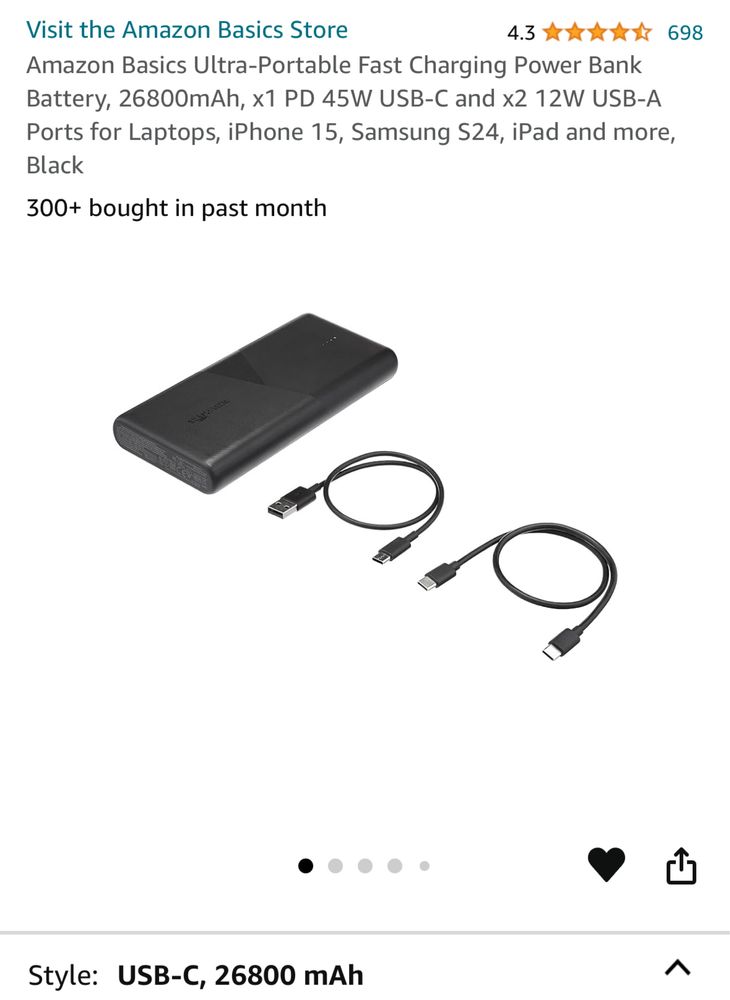 Павербанк повербанк power bank amazon basics USB-C 26800 mAh 45w