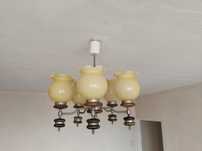 Żyrandol PRL pięcioramienny brązowo-beżowy lampa