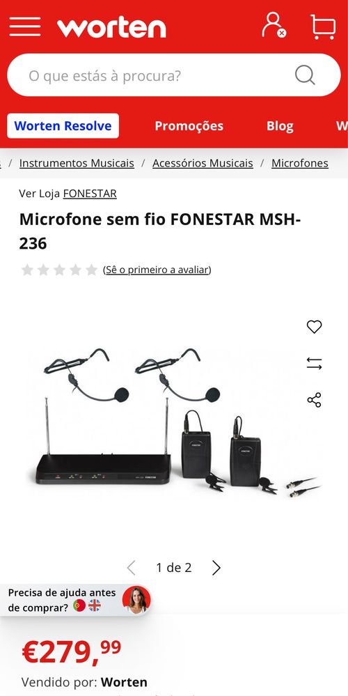 2 Microfones headset e lapela Fonestar com receptor
