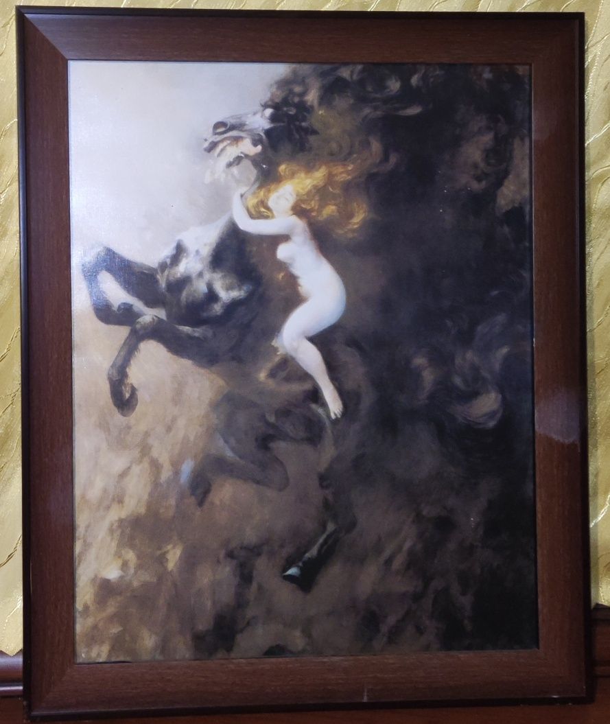 Obraz na płótnie w ramie !!! Kobieta na koniu !!! 47x57 cm