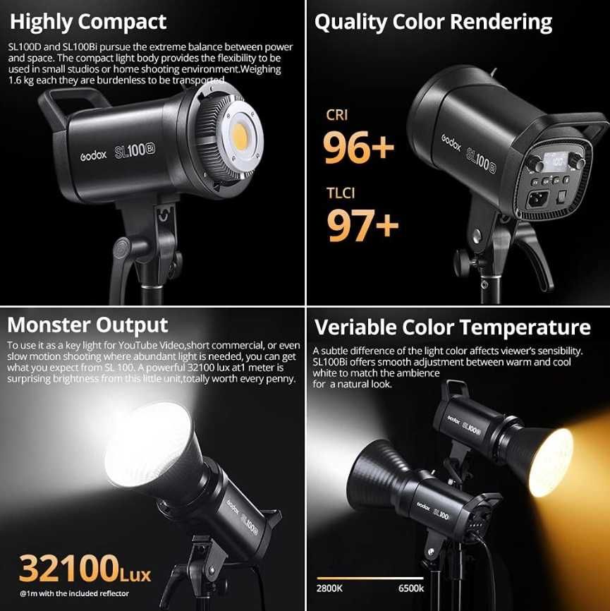 Zestaw studyjny 2x GODOX SL100Bi 100W, 2x softbox, 2x statyw