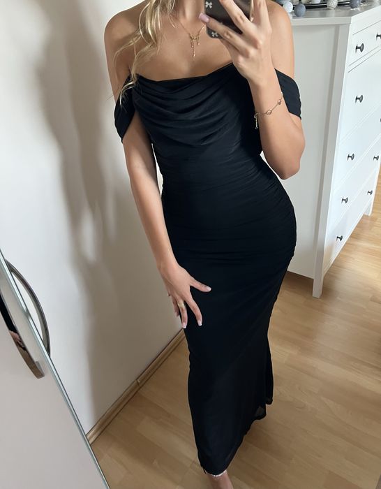 Czarna sukienka wieczorowa maxi, rozmiar S, elegancka