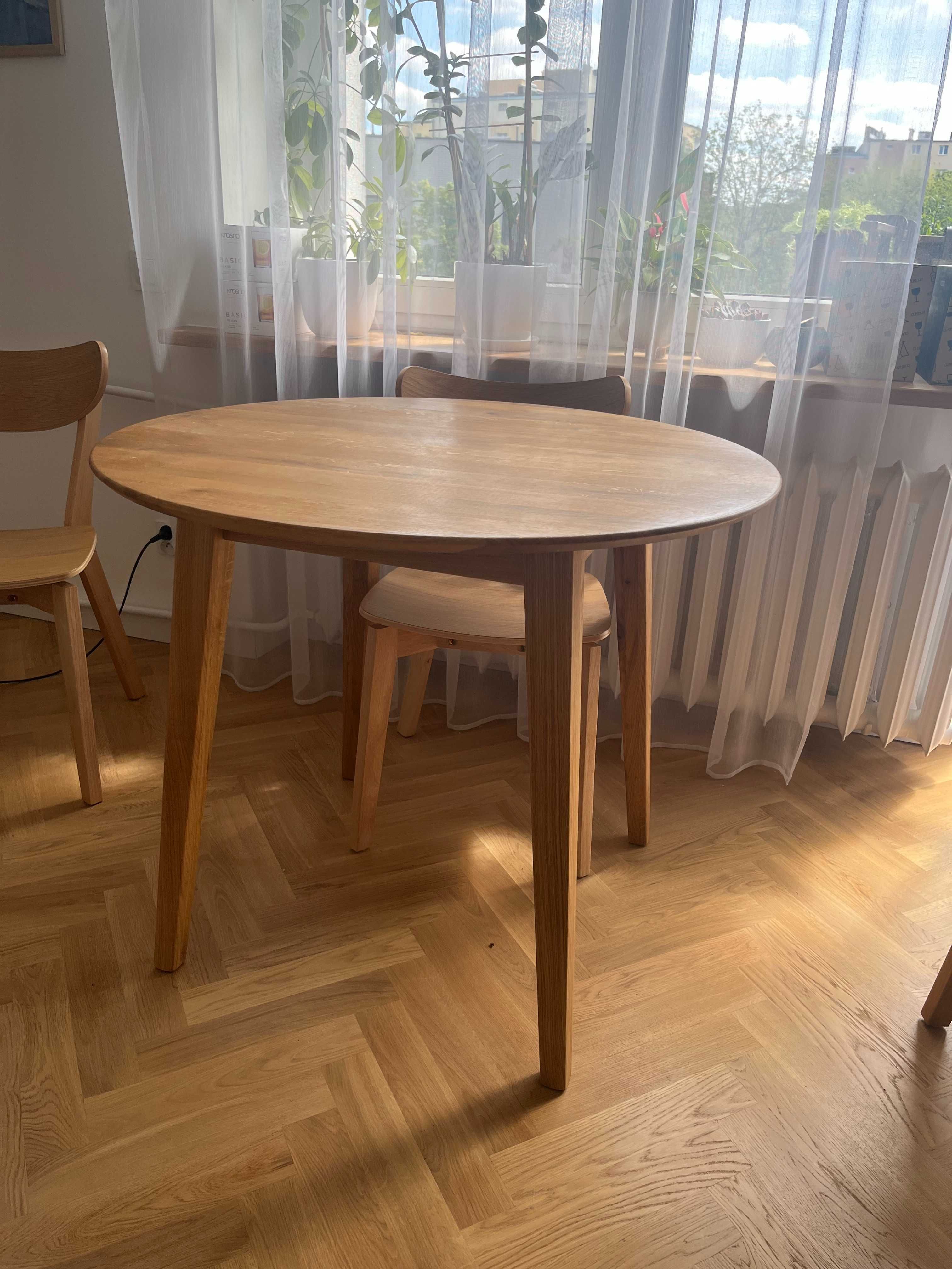 Stół dębowy okrągły 90 cm Orbetello, lite drewno, Meblekatmandu