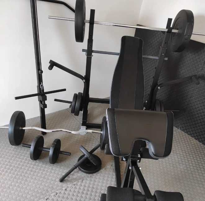 Лавка для жима штанги S099T Скамья жиму Тренажер Лава + Стойки Тяга