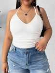 Top Crop Prążkowany Z Odkrytymi Plecami Biały Casual Shein Xxl 44