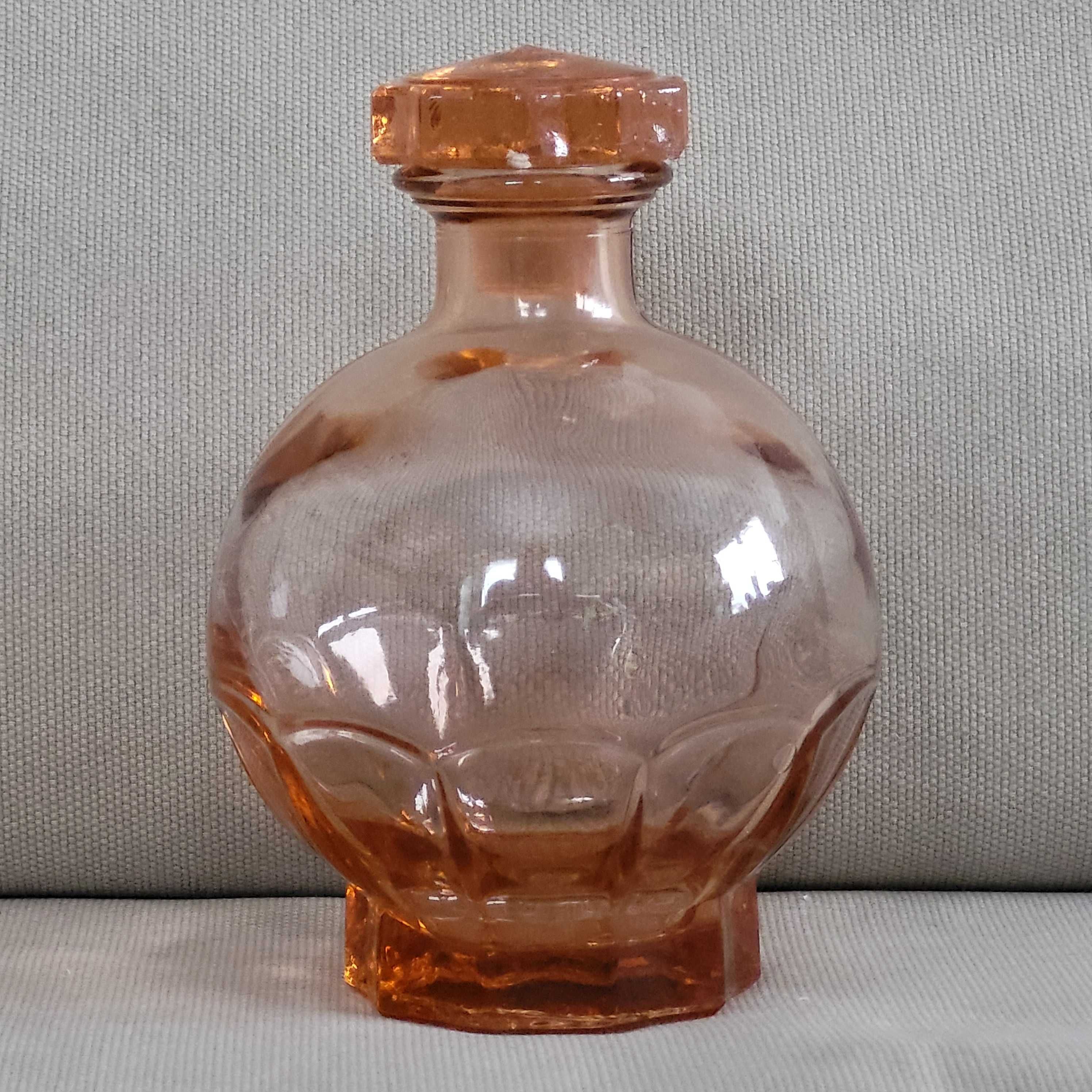 Flakon butelka karafka 14 cm szkło różowe rozalinowe art deco