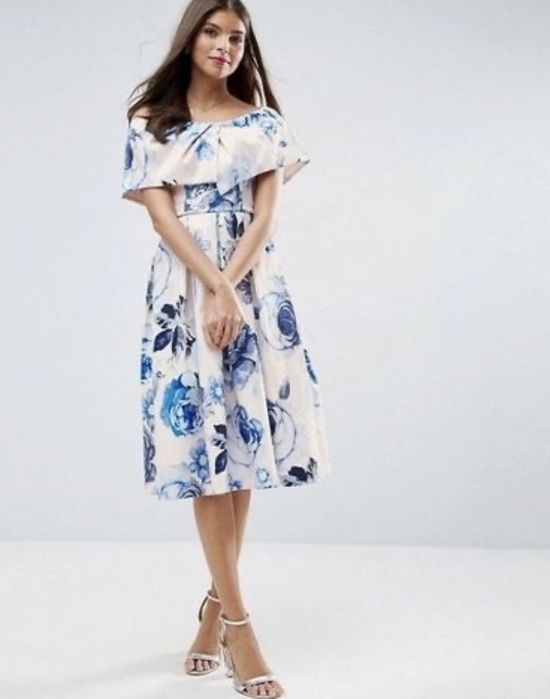 Asos sukienka na wesele hiszpanka druhna odkryte ramiona kwiaty S/M