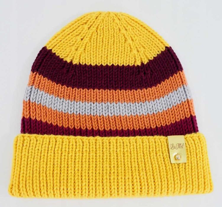 LaMel Czapka w paski unisex zimowa handmade 100%Merino obw.55 - 60cm