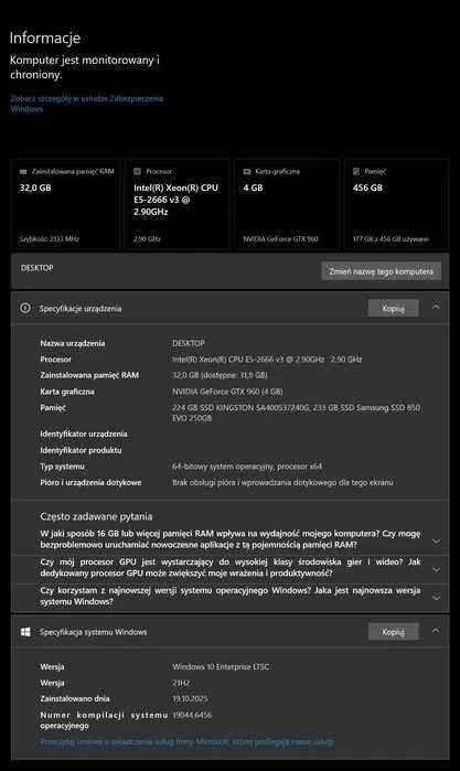 Komputer Stacjonarny, 10R/20W, 32GB RAM, 512GB dysk, GTX960 4GB, Win10