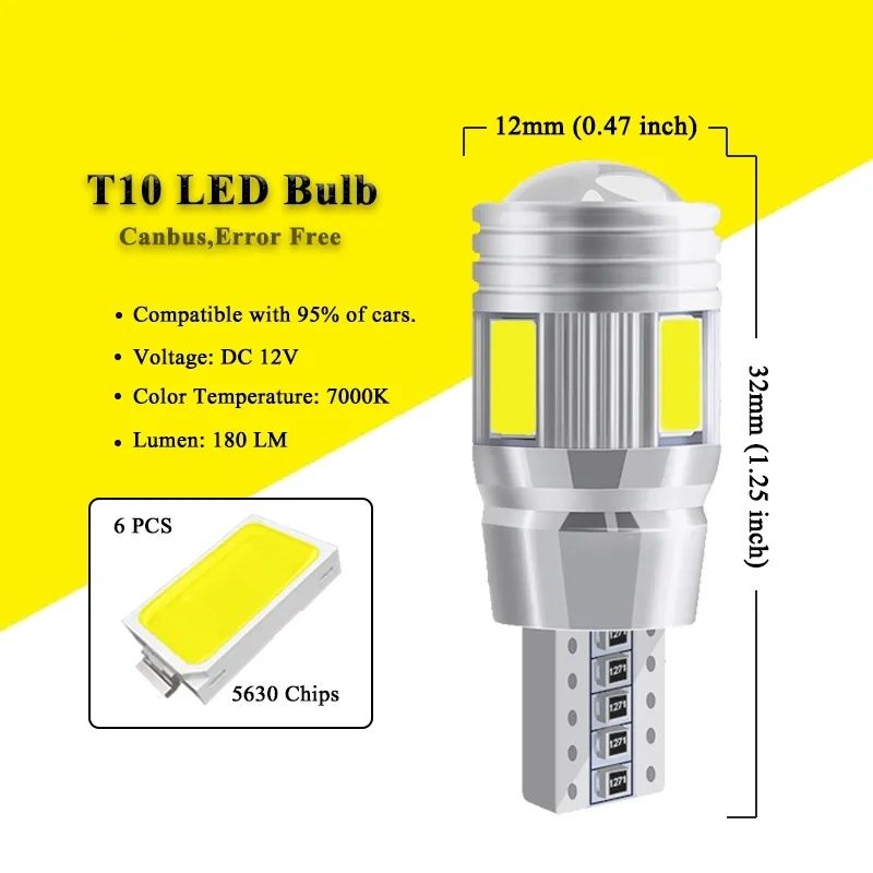 Универсальные LED лампы Canbus T10 (W5W) White