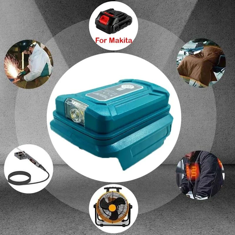 адаптер с фонариком и USB для аккумуляторов инструмента Makita/Dewalt