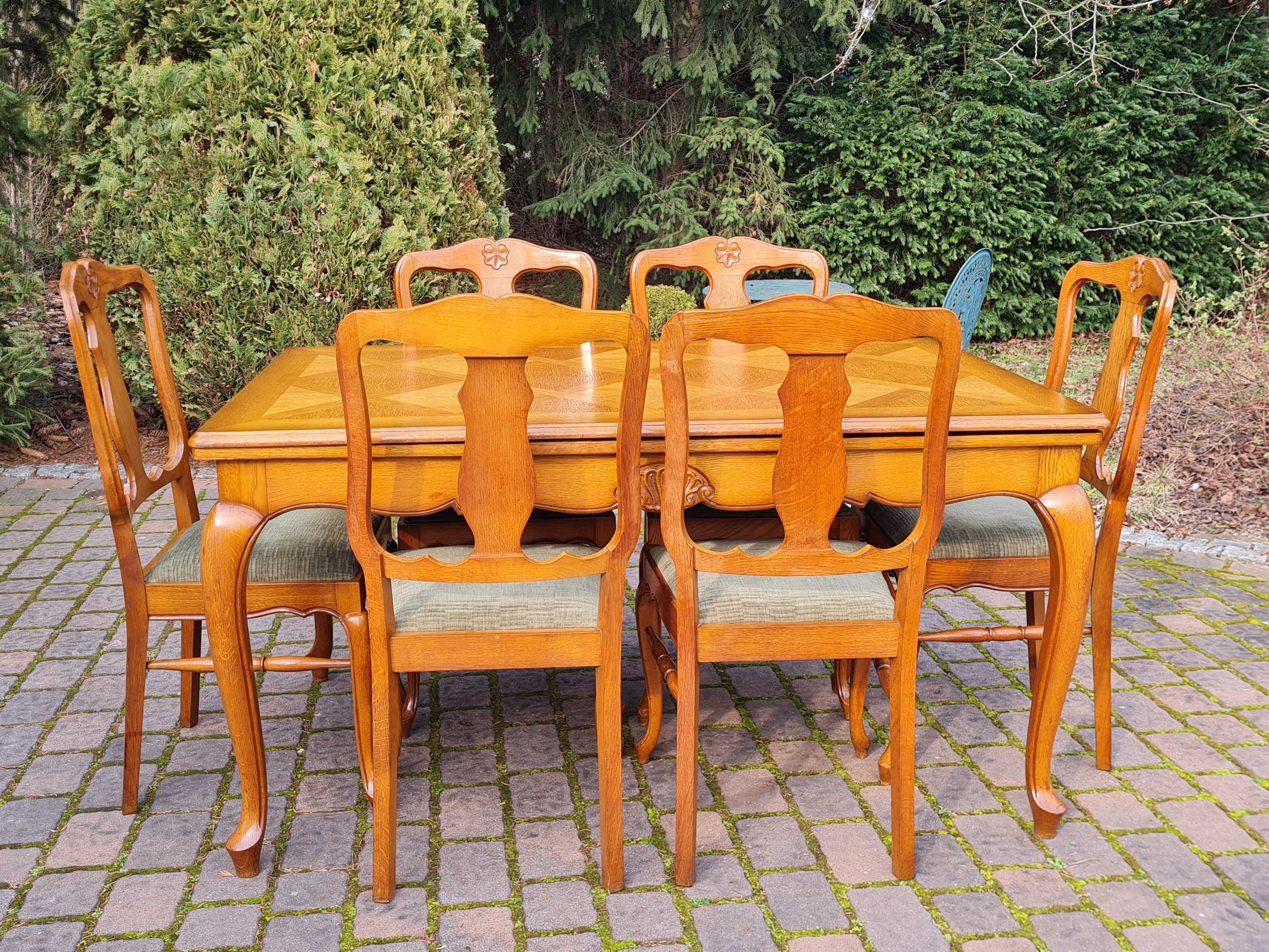 Stół ludwikowski rozkładany + 6 krzeseł  do jadalni stół z krzesłami