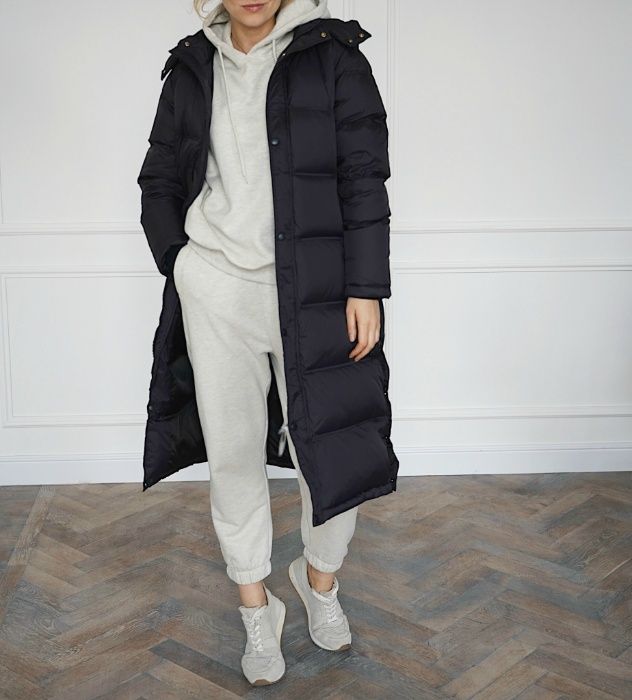 Классический длинный стеганый пуховик на все времена