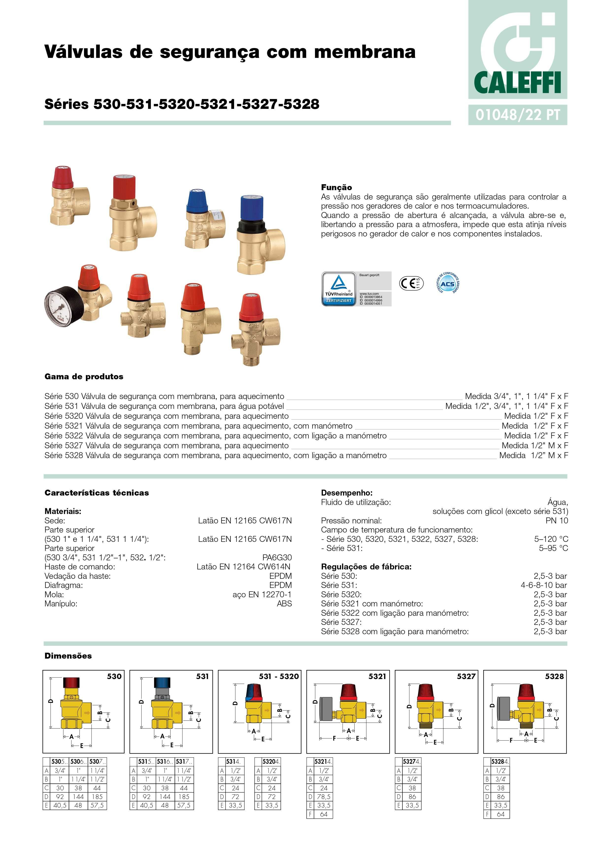 CALEFFI Válvula redutora pressão c/ manómetro + vál. segurança + aces.