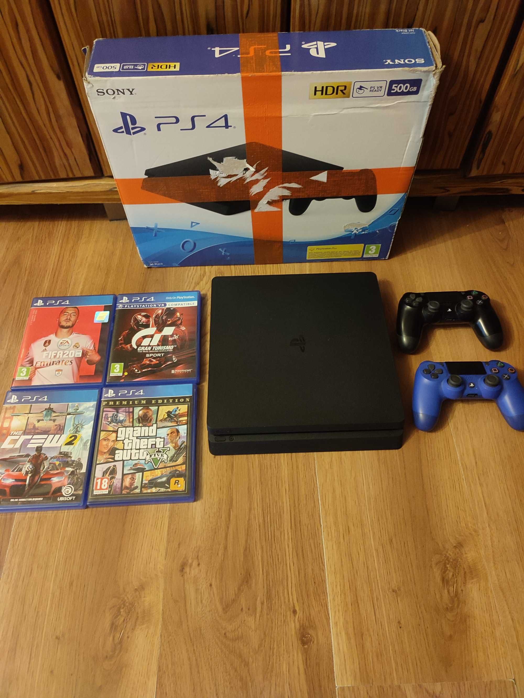 [PS4] Konsola PlayStation 4 Slim + 2 Pady Sony + 4 Gry (GTA 5 I INNE)